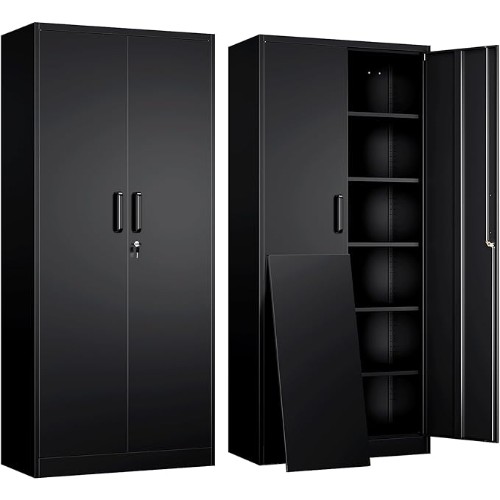 Yizosh-Metal-Garage-Storage-Cabinet-with-2-Doors-and-5-Adjustable-Shelves